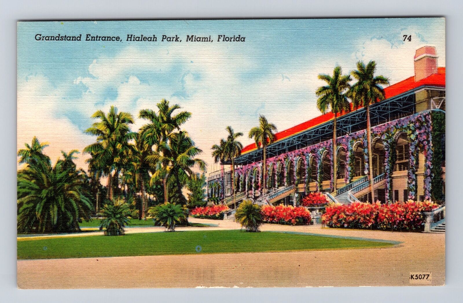 Miami FL-Florida, Grandstand Entrance, Hialeah Park, Antique, Vintage Postcard