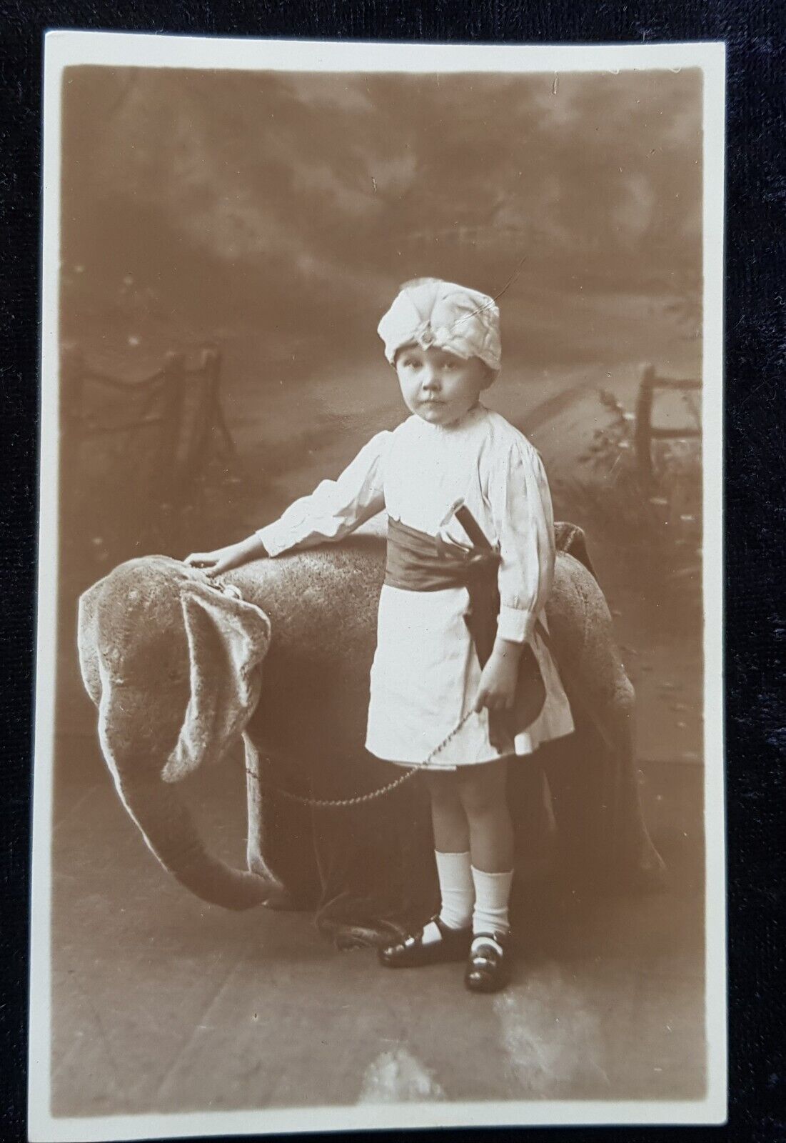 c.1910 RPPC - Young Girl with Large Toy Elephant - Social History