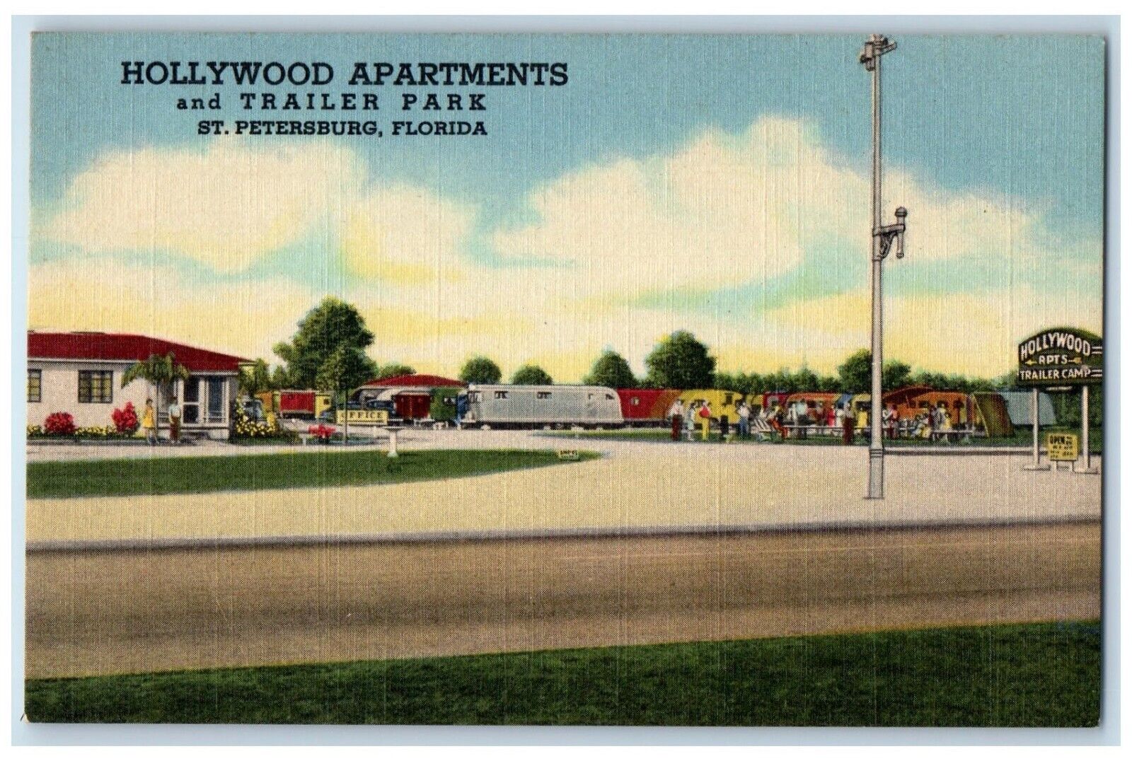 c1940's Hollywood Apartments Trailer Park St. Petersburg FL Postcard