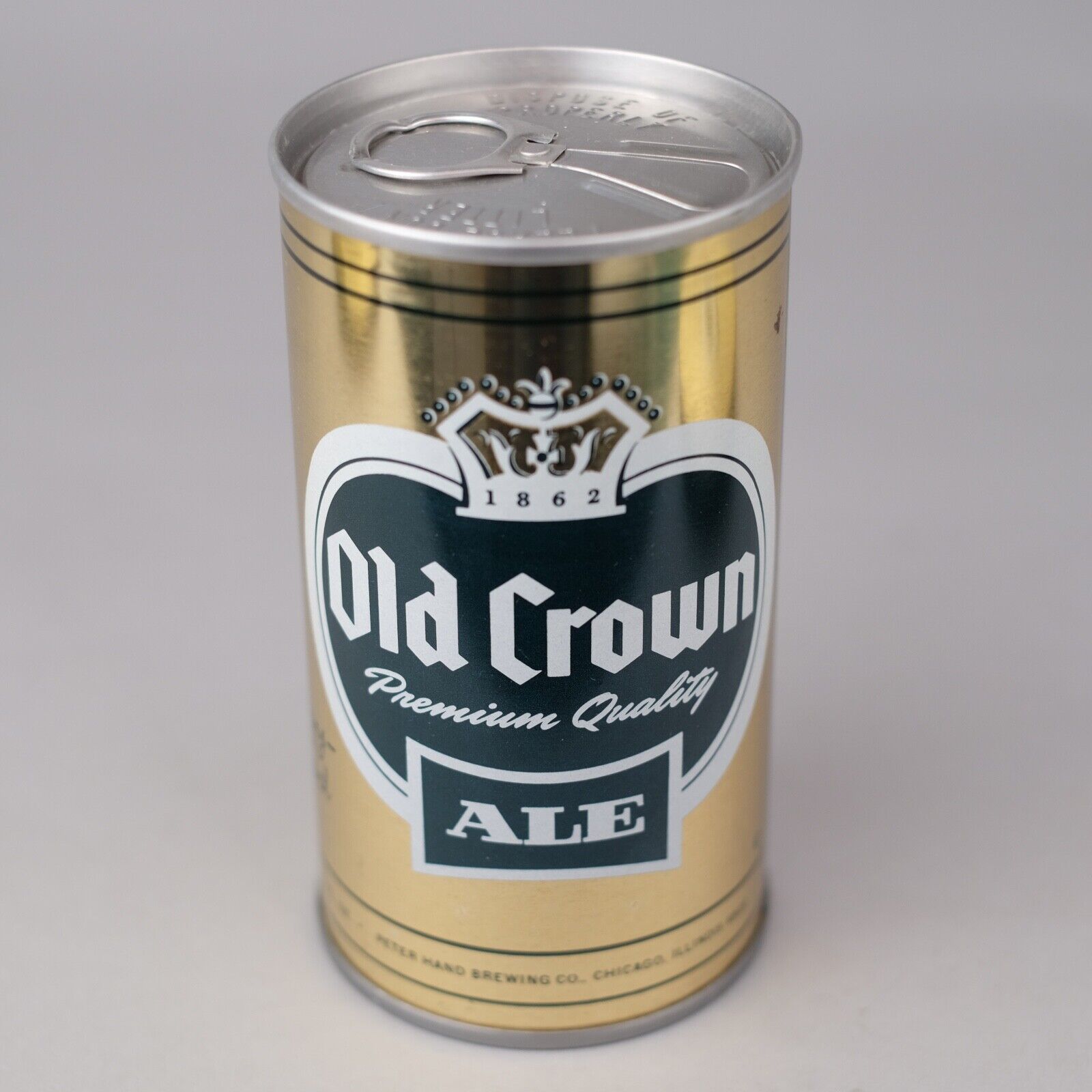 1960s OLD CROWN 1862 ALE Prem. Beer Can 12 oz Tab Top PETER HAND Brewing Chicago