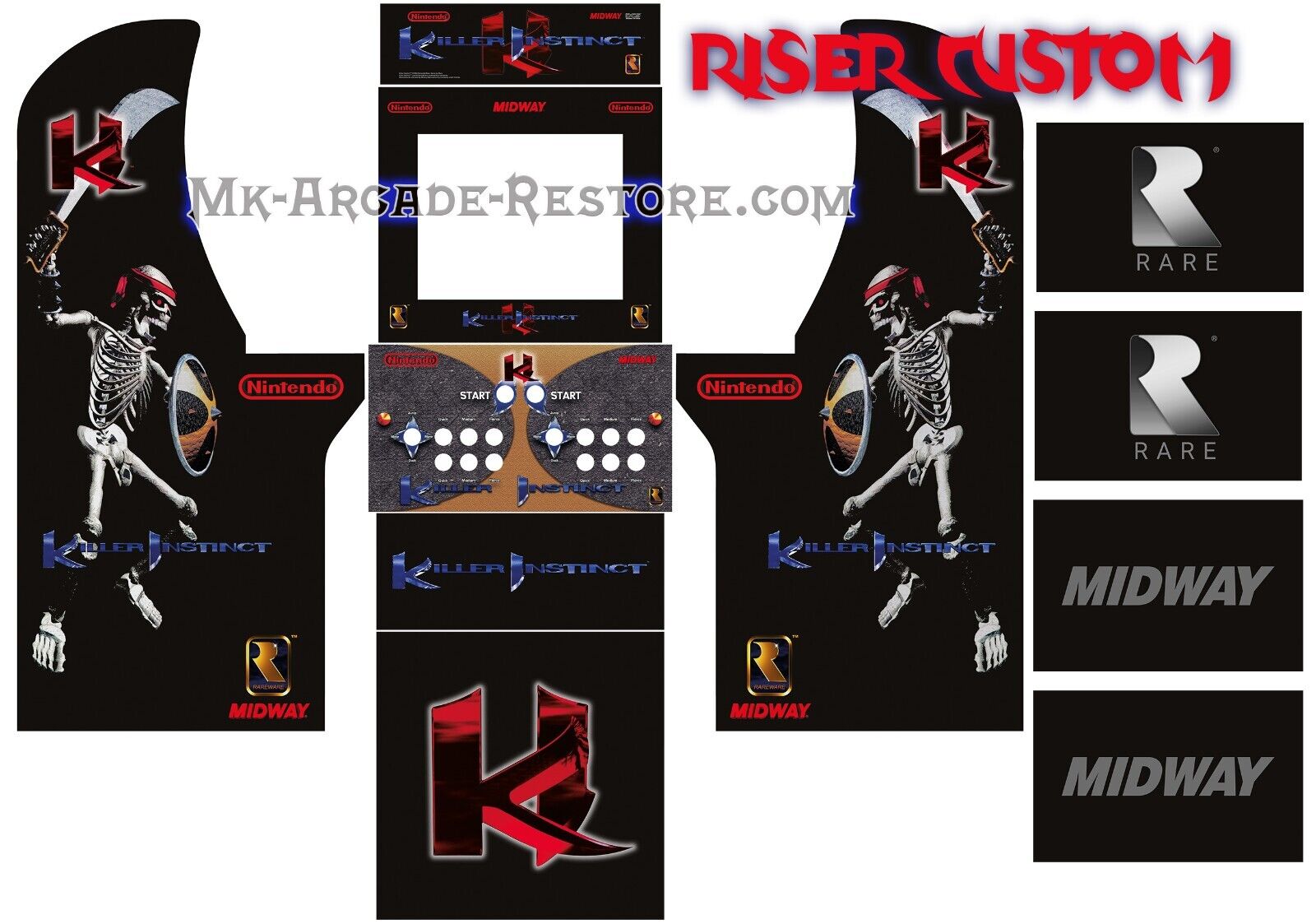 Arcade1Up Killer Instinct KI Side Art Arcade Cabinet Kit Artwork Graphics Decals