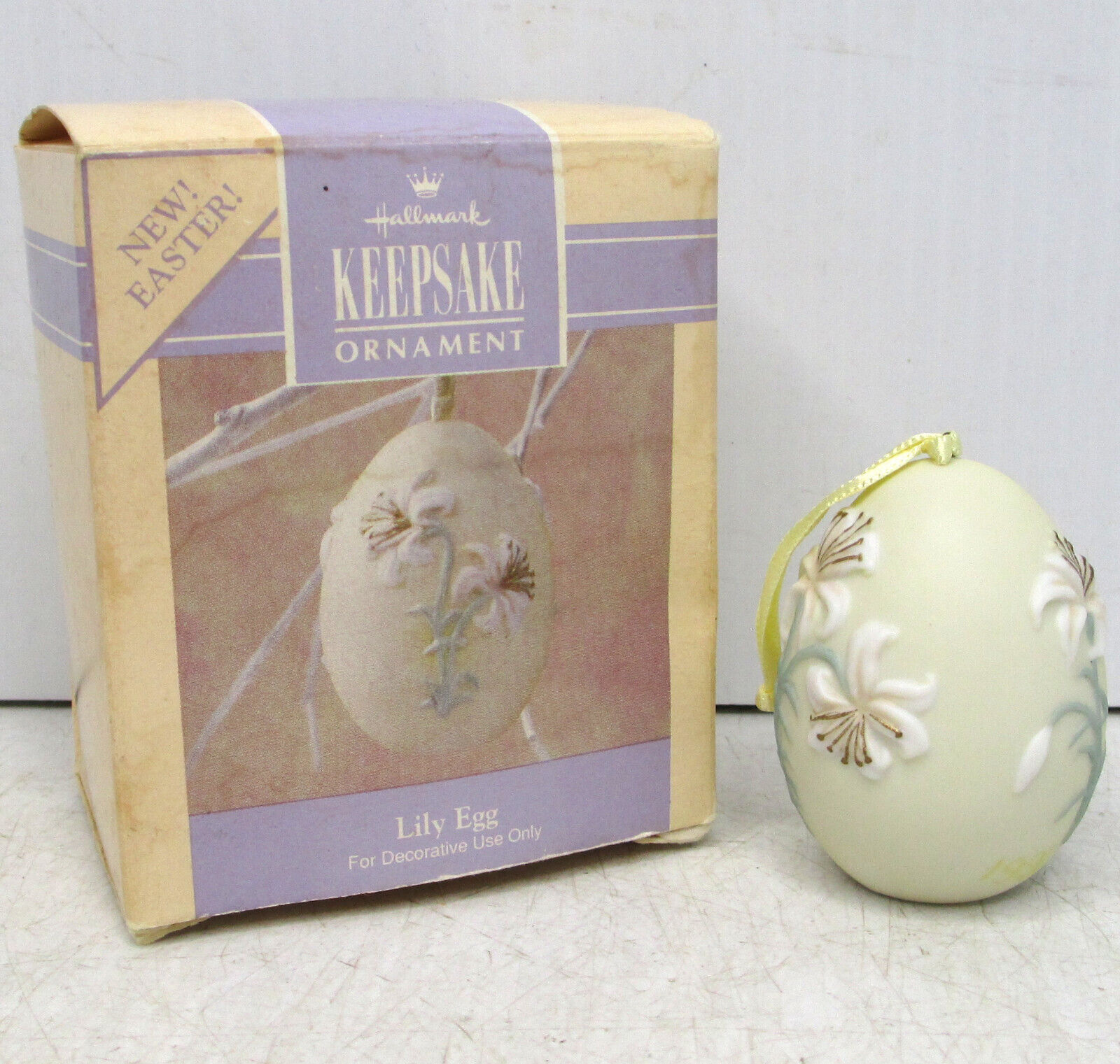Vintage 1991 Hallmark Keepsake Ornament Hand Painted Porcelain Easter Lily Egg