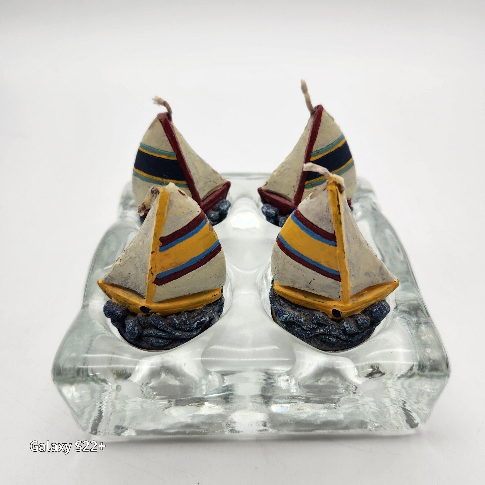 Nautical SAILBOAT Candles with Heavy Crystal Holder Unused RARE 5\