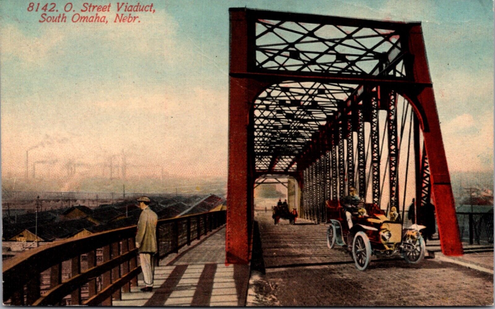 Postcard O. Street Viaduct in South Omaha, Nebraska