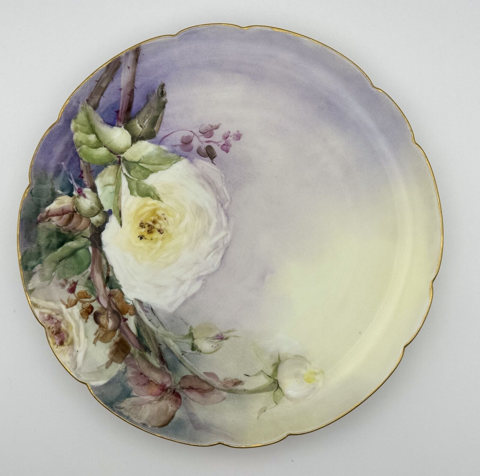 Rare  Haviland France Hand-Painted Porcelain Plate with Floral Design & Gold Rim