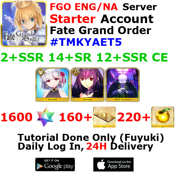 [ENG/NA][INST] FGO / Fate Grand Order Starter Account 2+SSR 160+Tix 1640+SQ #TMK