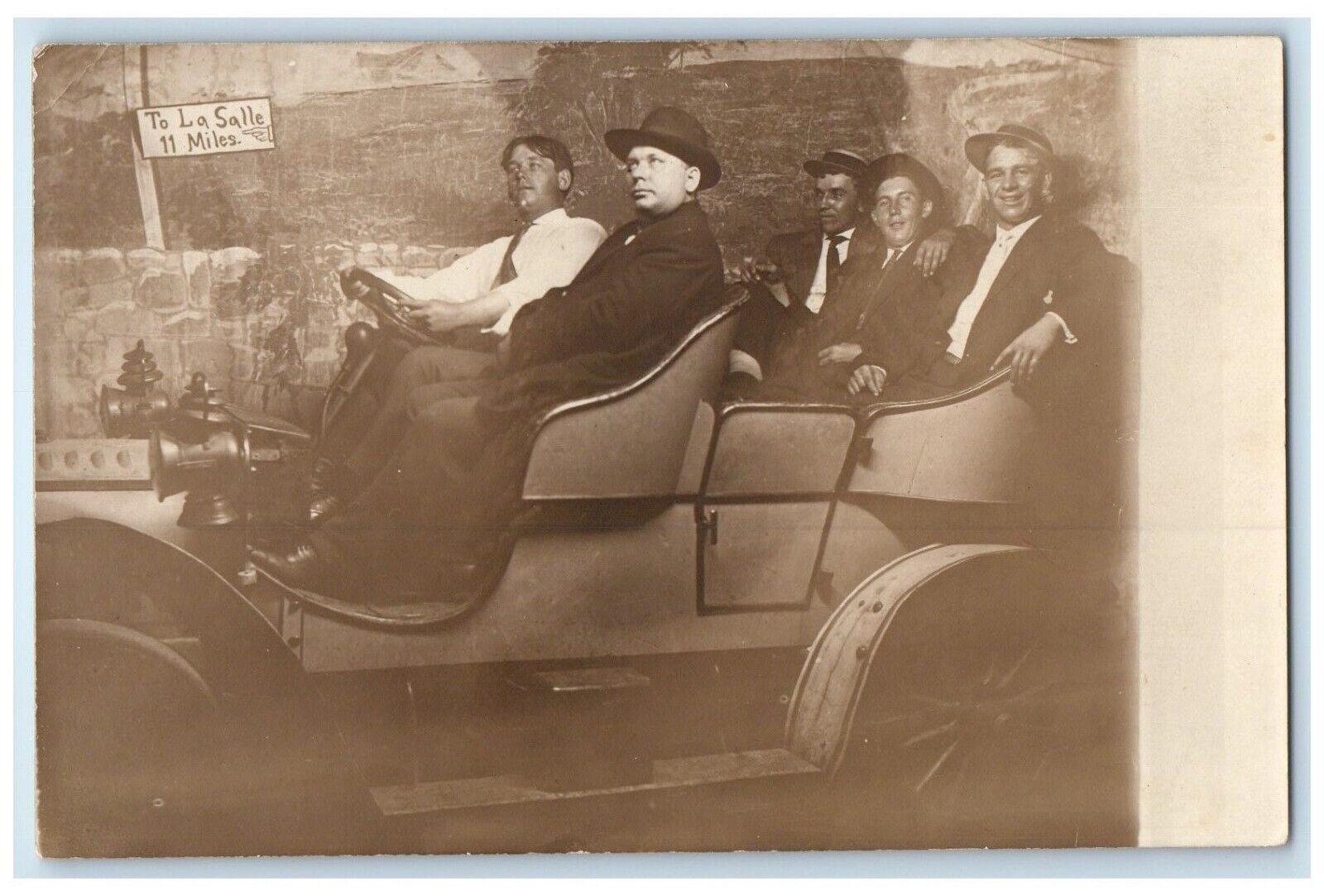 c1910's Boys Ride Car Studio La Salle Illinois IL RPPC Photo Antique Postcard