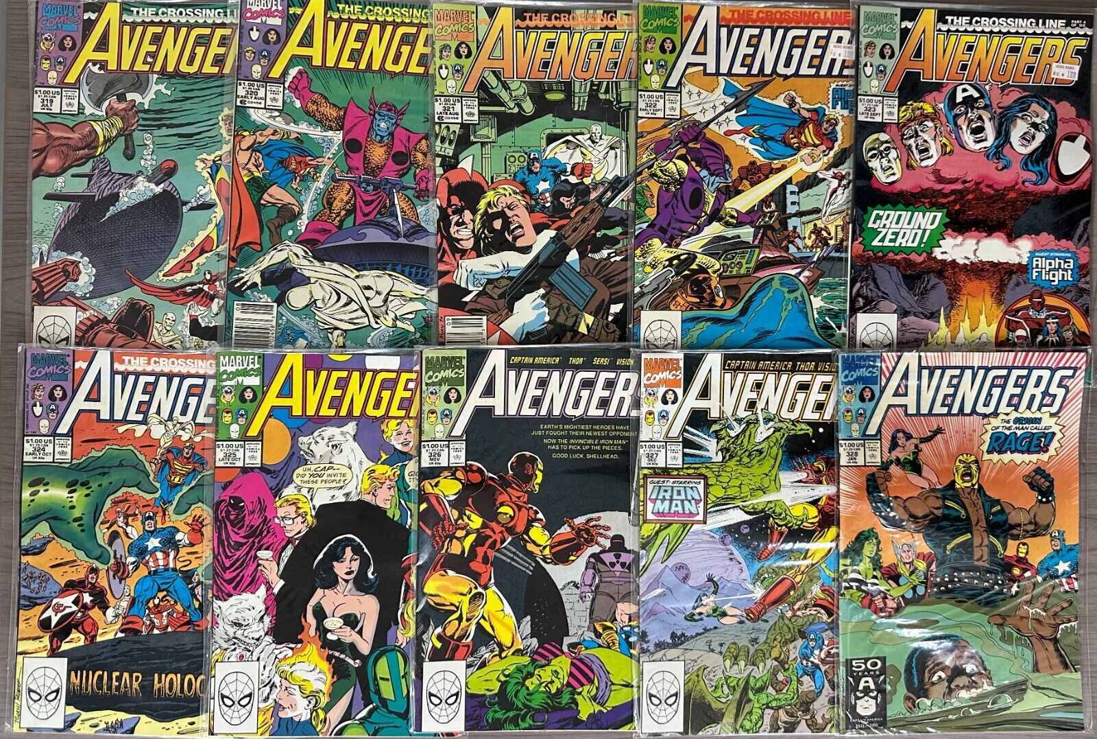 Lot of 10 Avengers Comics, Issues 319-328, *combine lot shipping*