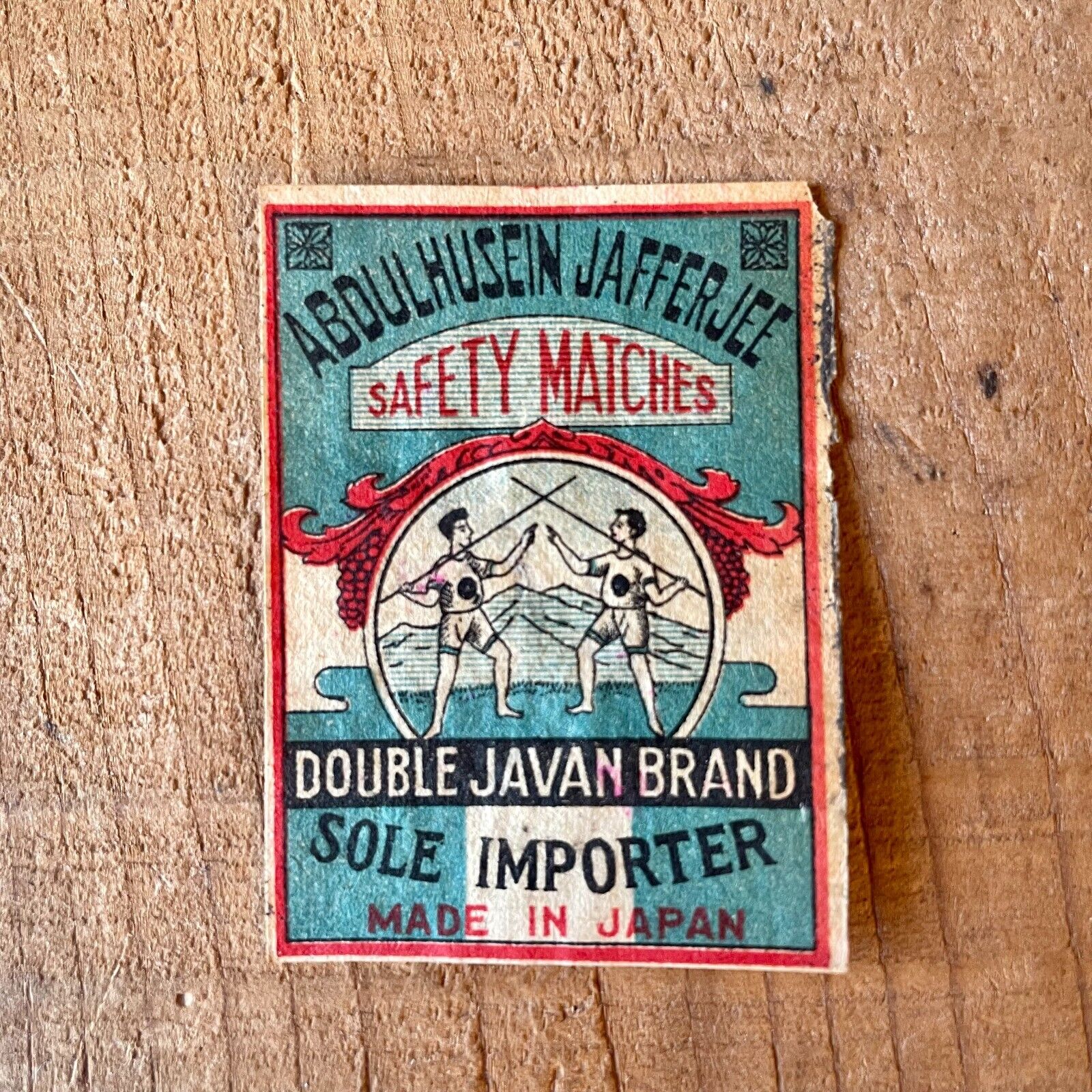 Old matchbox label abdulhusein jafferjee made in Japan antique stamp art A20