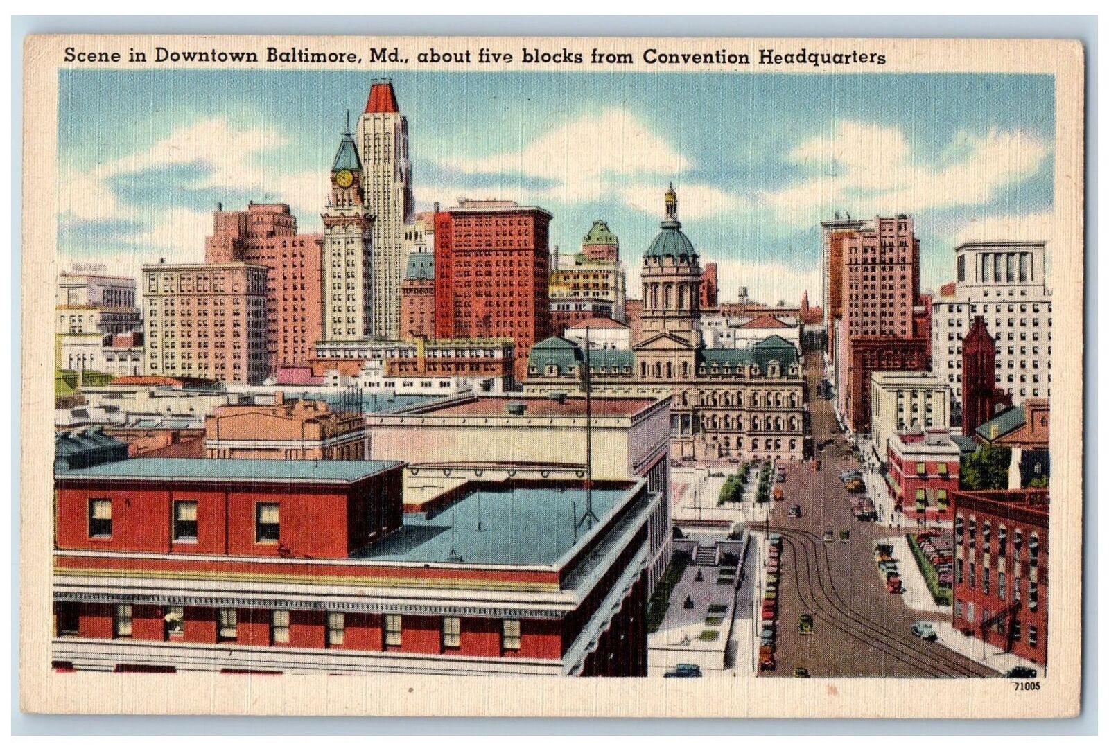 Baltimore Maryland Postcard Scene In Downtown Five Blocks From Convention c1940s