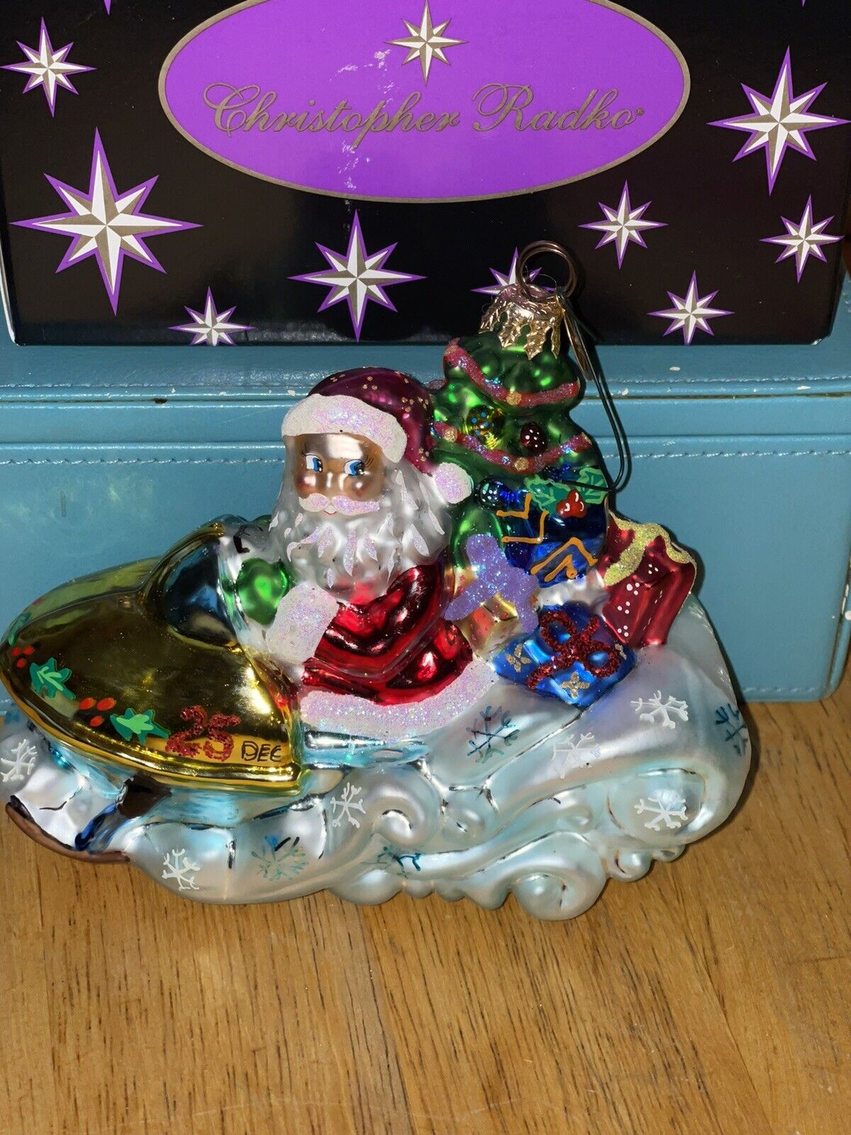 Retired Radko Christmas Glass Ornament Santa On Snowmobile  #10