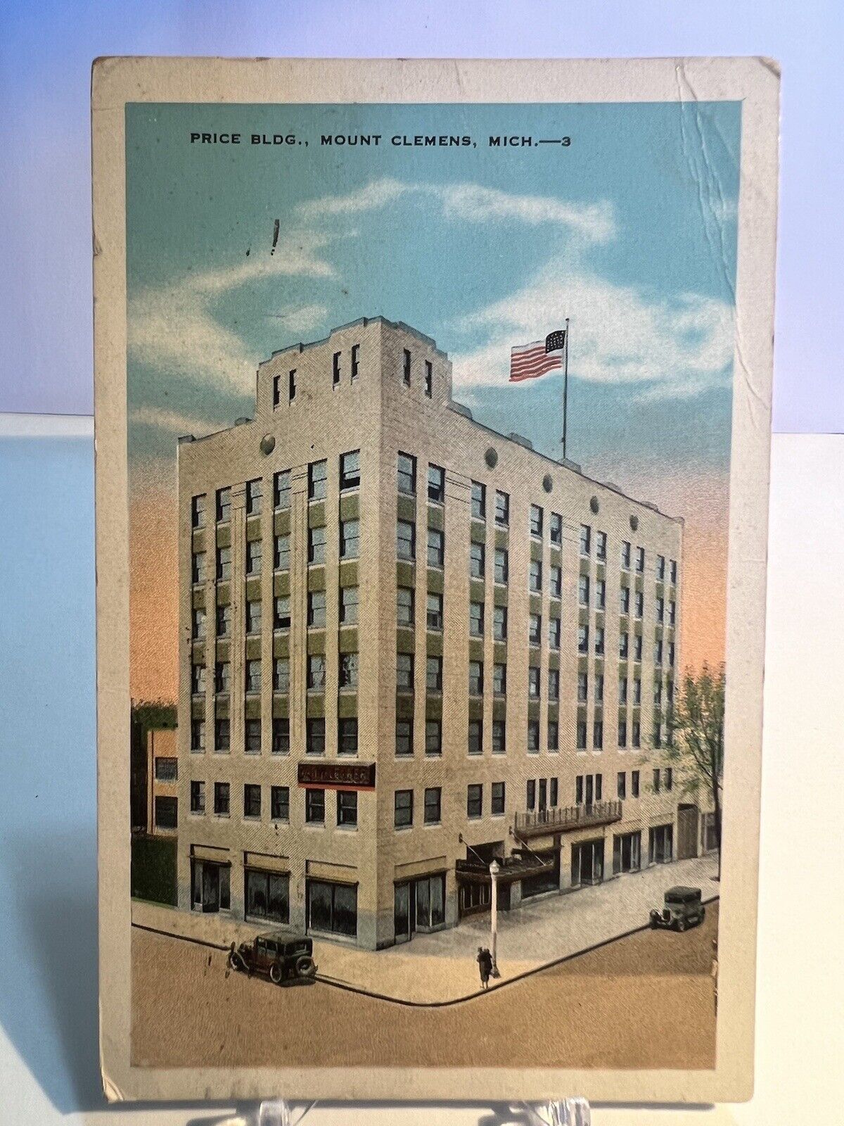 c1930 Price Building Exterior - Classic Cars - Road Mount Clemens, MI Postcard