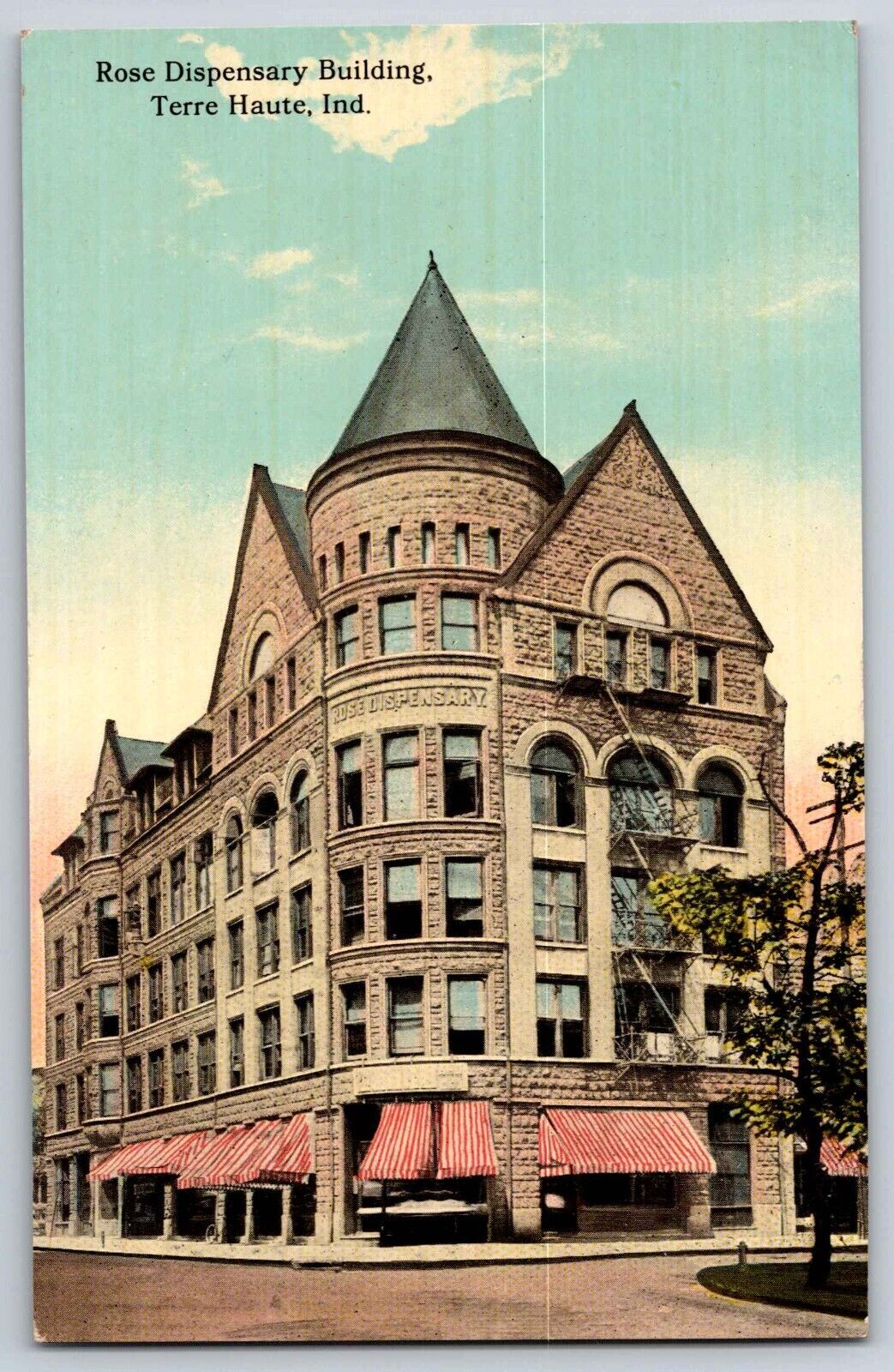 Postcard Terre Haute IN-Indiana, Rose Pharmacy Dispensary Building    D-20