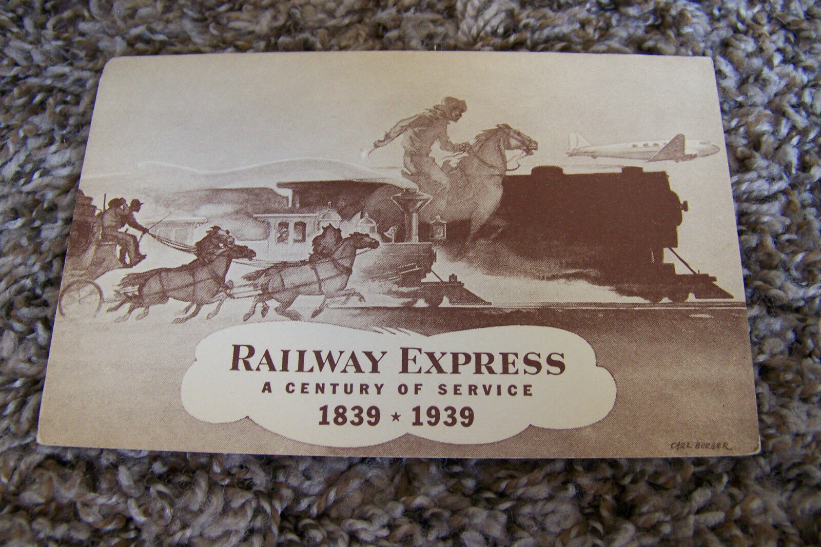 Rare Vintage Antique Postcard Railway Express 1839-1939 Trains Planes Horses