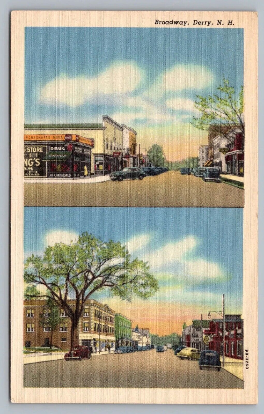 Derry New Hampshire Broadway Drug Store Cars Multiview Signs NH Postcard Vtg D8