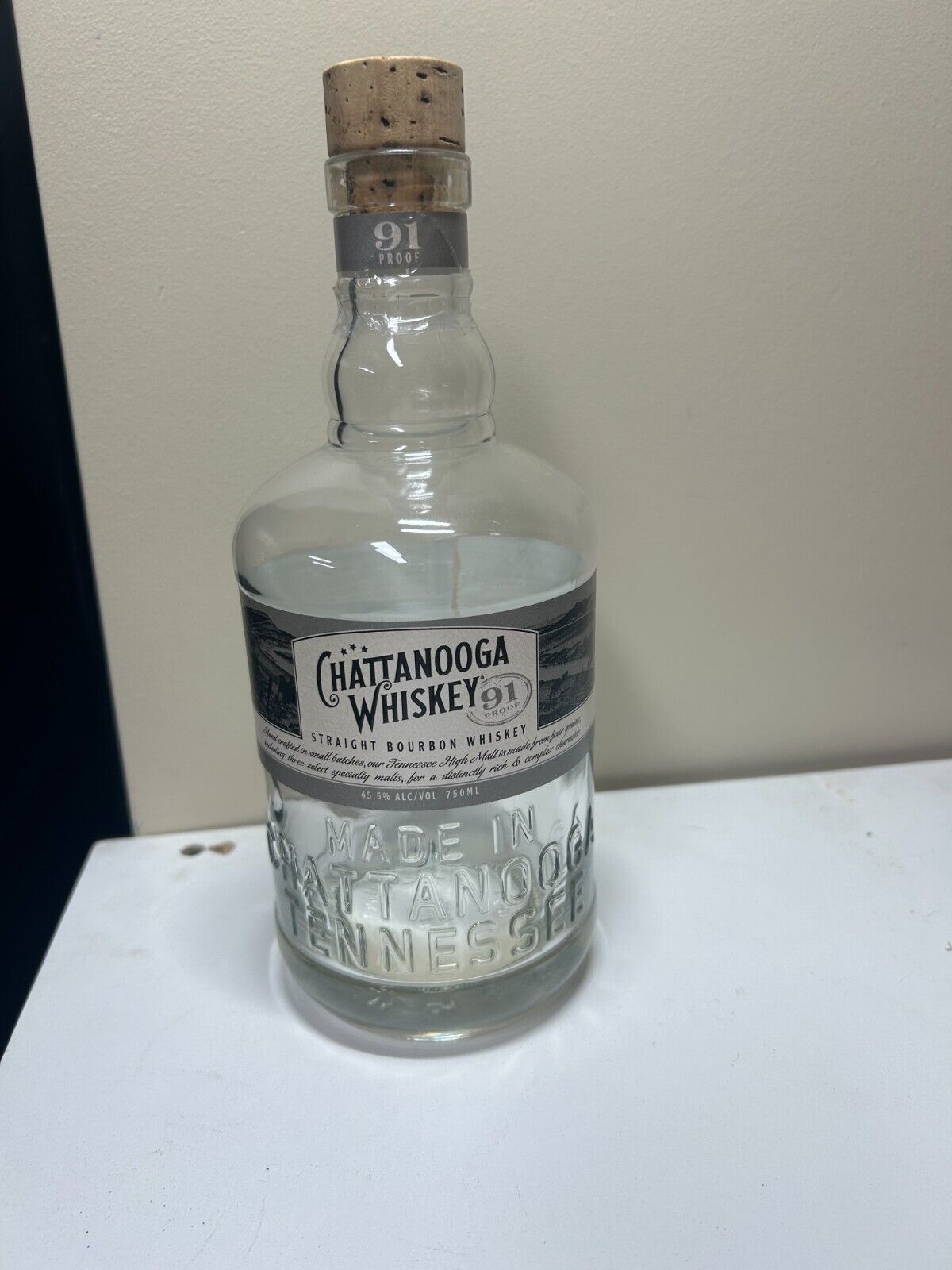 Chattanooga Whiskey Empty Bottle Cask 111 proof, Straight Bourbon Cork Topper