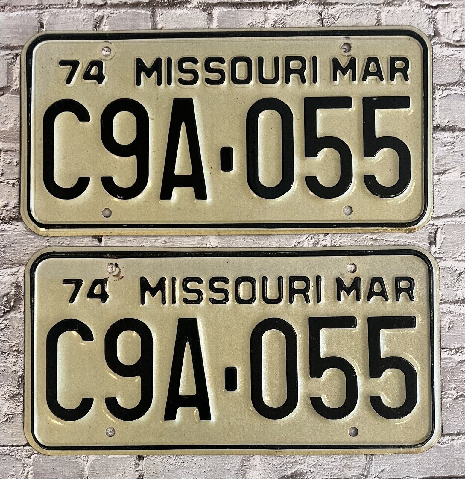 1974 Missouri Automobile License Plate Matched Pair / Set C9A-055