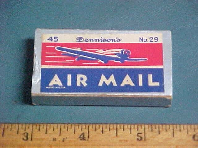VINATGE WWII ERA DENNISON #29 AIRMAIL POSTAGE STAMP BOX ~ COMPLETE AND NICE 