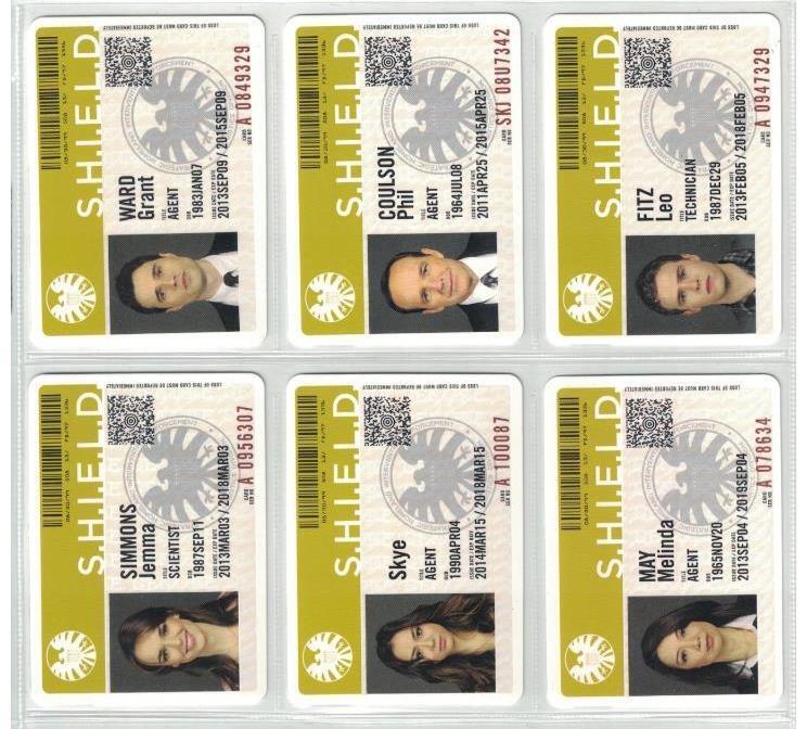 2015 RITTENHOUSE MARVEL AGENTS OF SHIELD SEASON 1 CHASE SET SIX I.D CARDS SHOWN