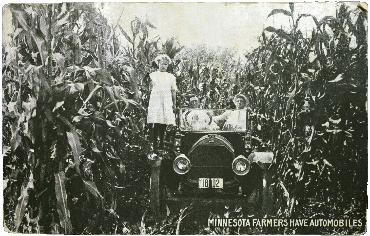 Humorous Car Postcard, Minnesota Farmers Have Automobiles, Girl, Men, Corn M-33