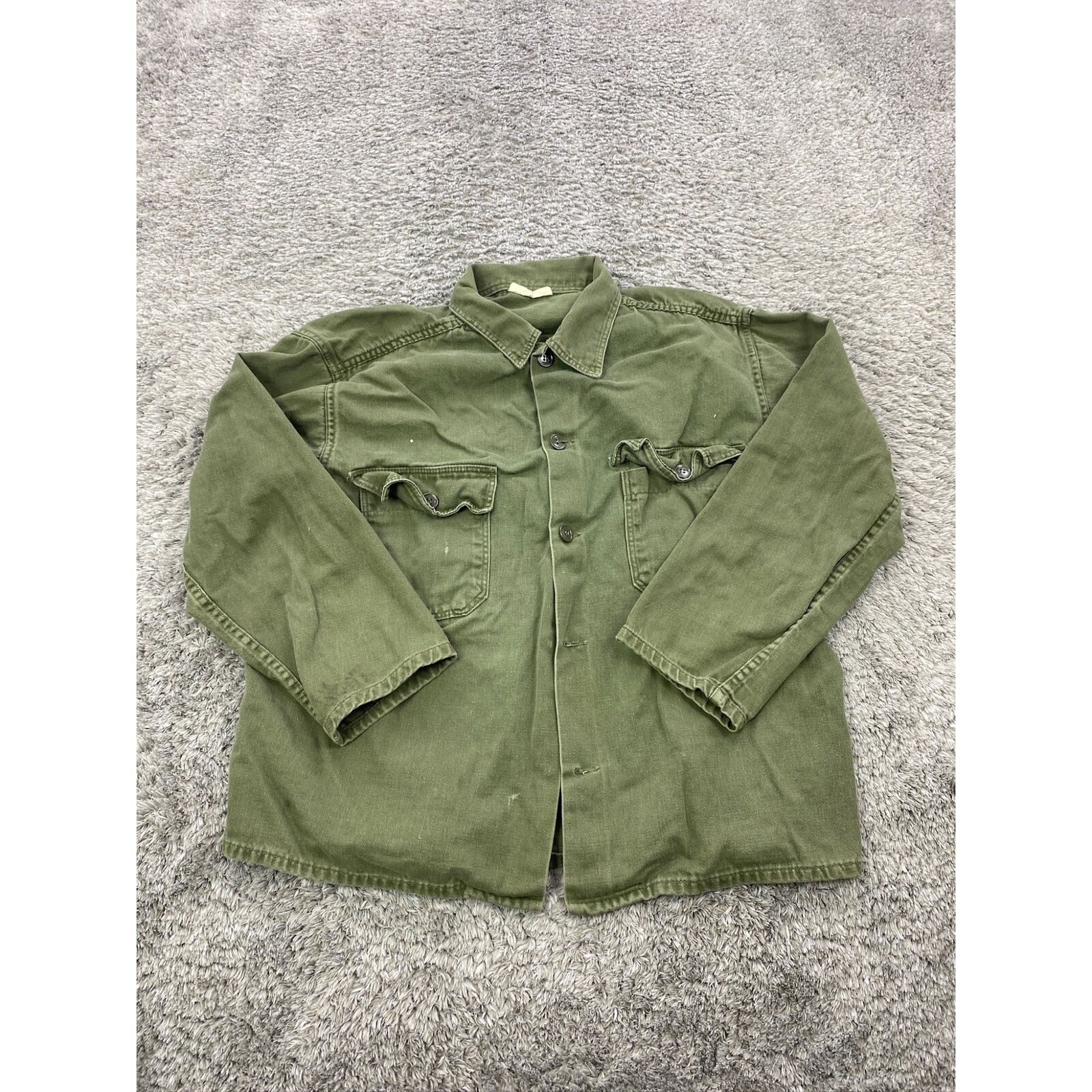 Vintage OG-107 Field Shirt Mens Large 16x34 Sateen Green Cotton Military 70s 80s