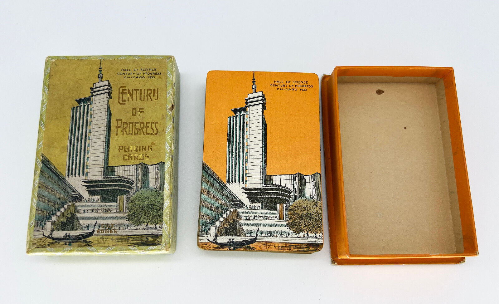 1933 Chicago World's Fair Souvenir Playing Cards Deck Box Century of Progress