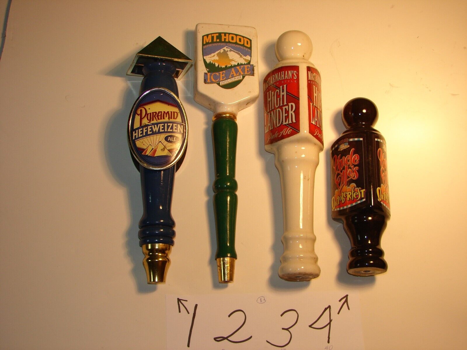 Four TAP  HANDLES :  Pyramid - Mt Hood - Mac Tarnahan\'s - Uncle Otto\'s  (1001)