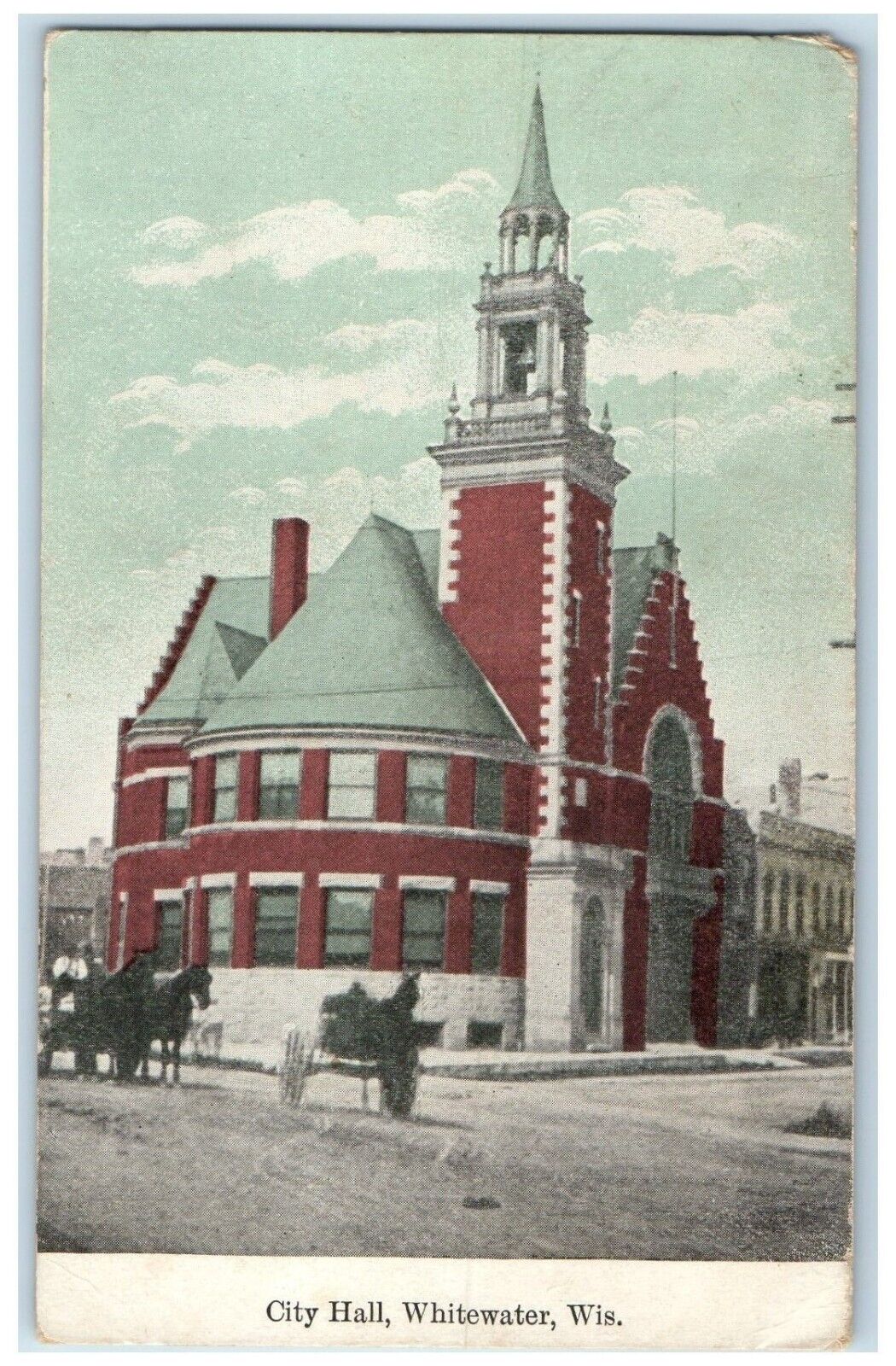 1911 Exterior View City Hall Building Whitewater Wisconsin WI Vintage Postcard