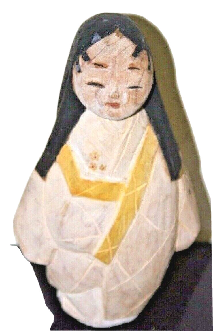 VTG  Wood Carved Japanese Geisha Detailed  Figure 7\'\'   Signed FUMIO