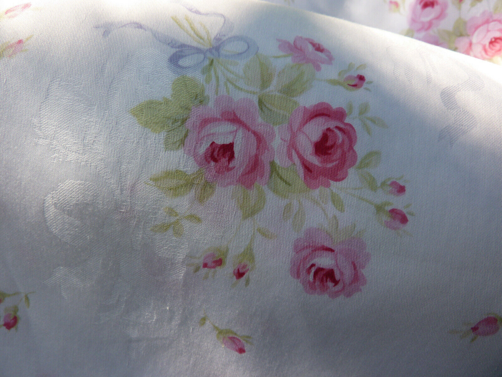Yuwa Sweet Roses and Bows White Damask Fabric Light weight Soft Hand BTY