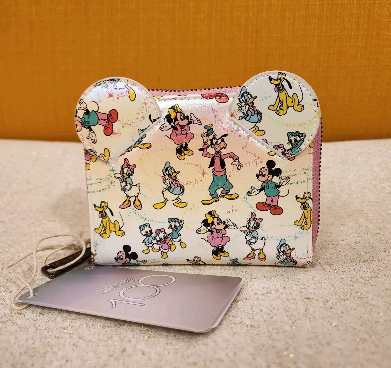 Loungefly Disney 100th AOP  Mickey & Friends Iridescent Zip Around Wallet NEW