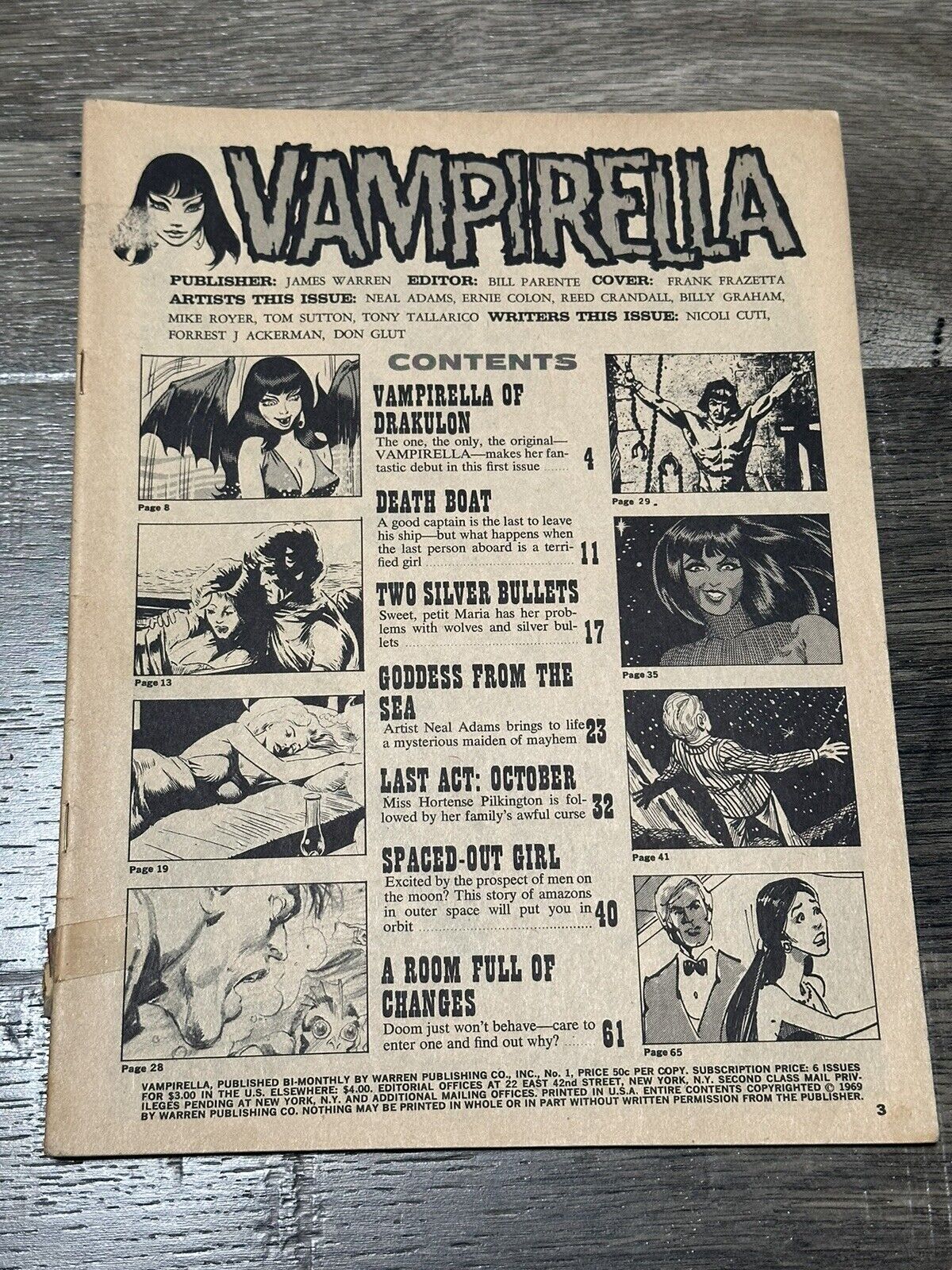 VAMPIRELLA 1  1969  COVERLESS COPY - ORIGIN & 1ST APP OF VAMPIRELLA (Warren)