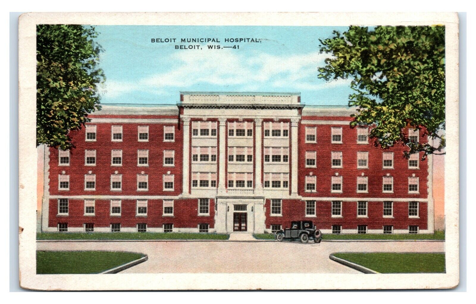 Postcard Beloit Municipal Hospital, Beloit WI 1937 E23