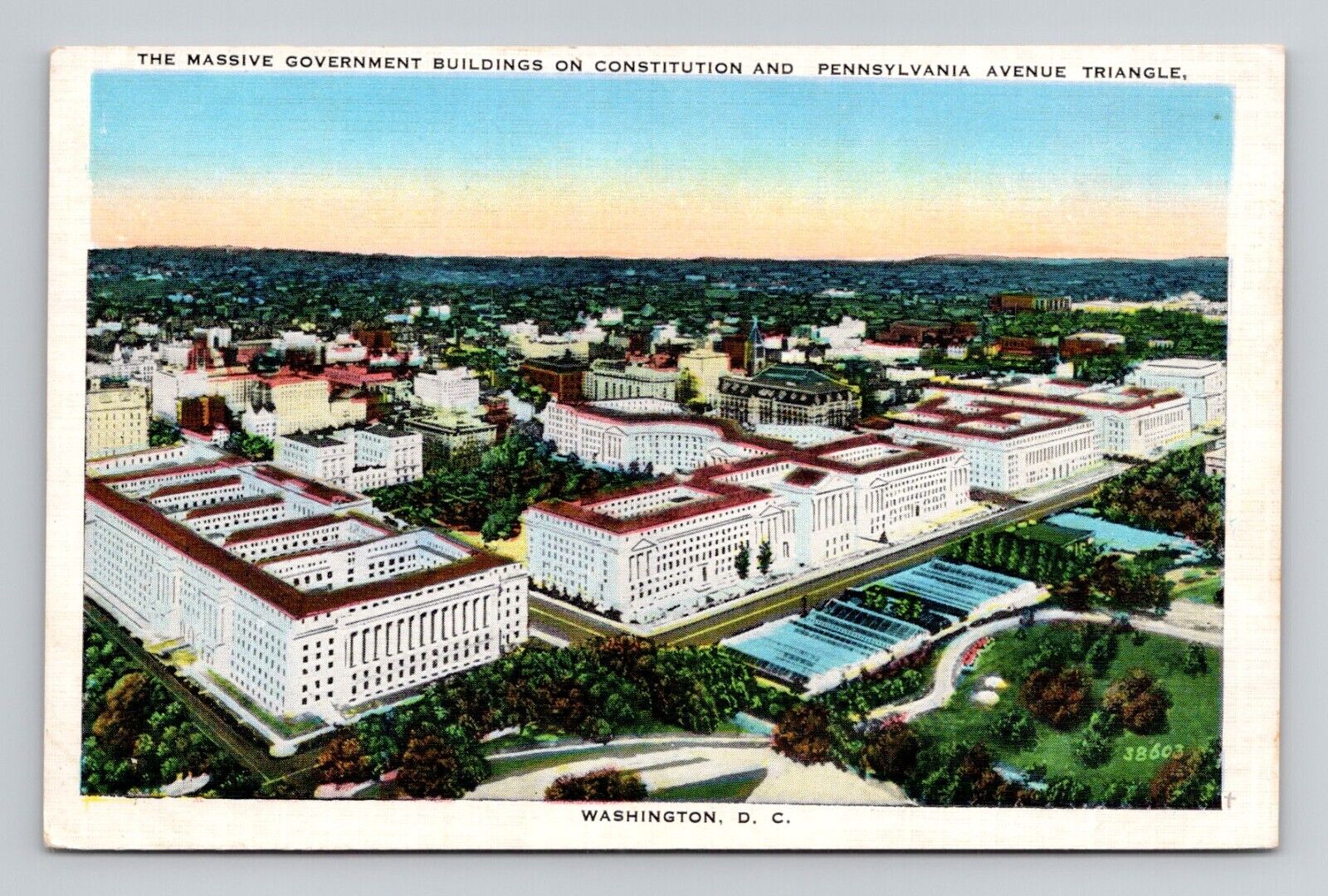 Postcard Government Buildings Washington DC Aerial View, Vintage Linen M12