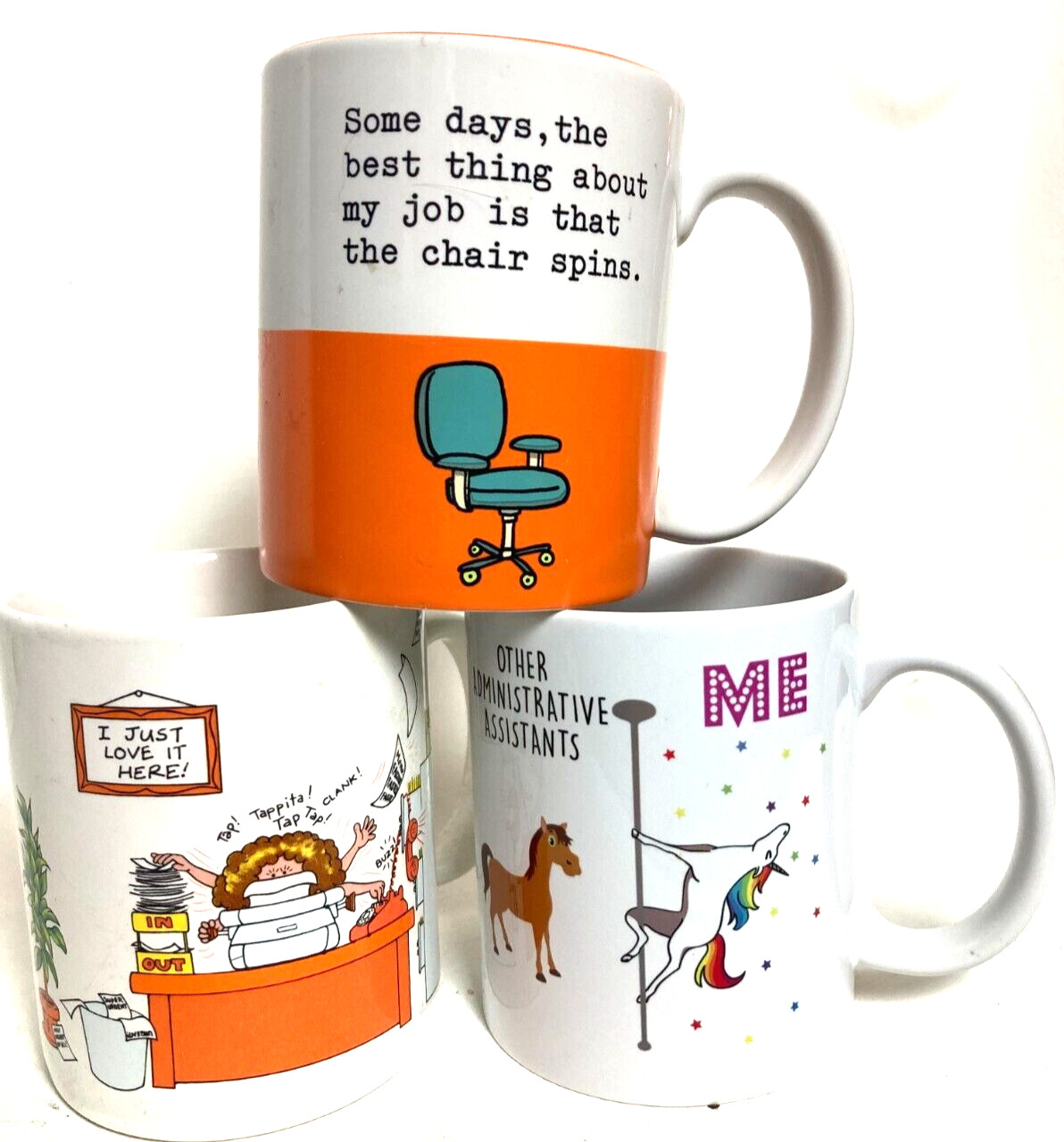 2 HALLMARK Mugs Office Humor Coffee Cups  & 1 unbranded--3 mugs combined.  Gifts