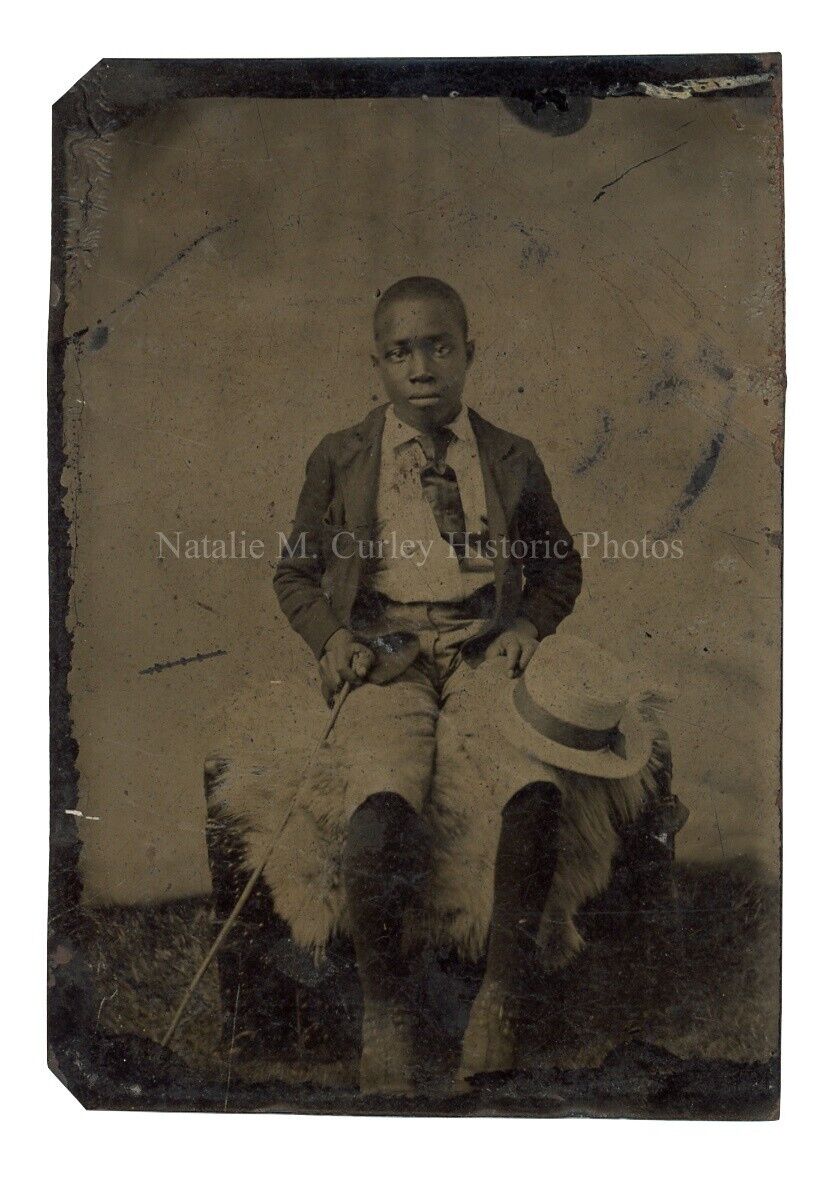 19thc African American Child Boy Outdoor Tintype Photo