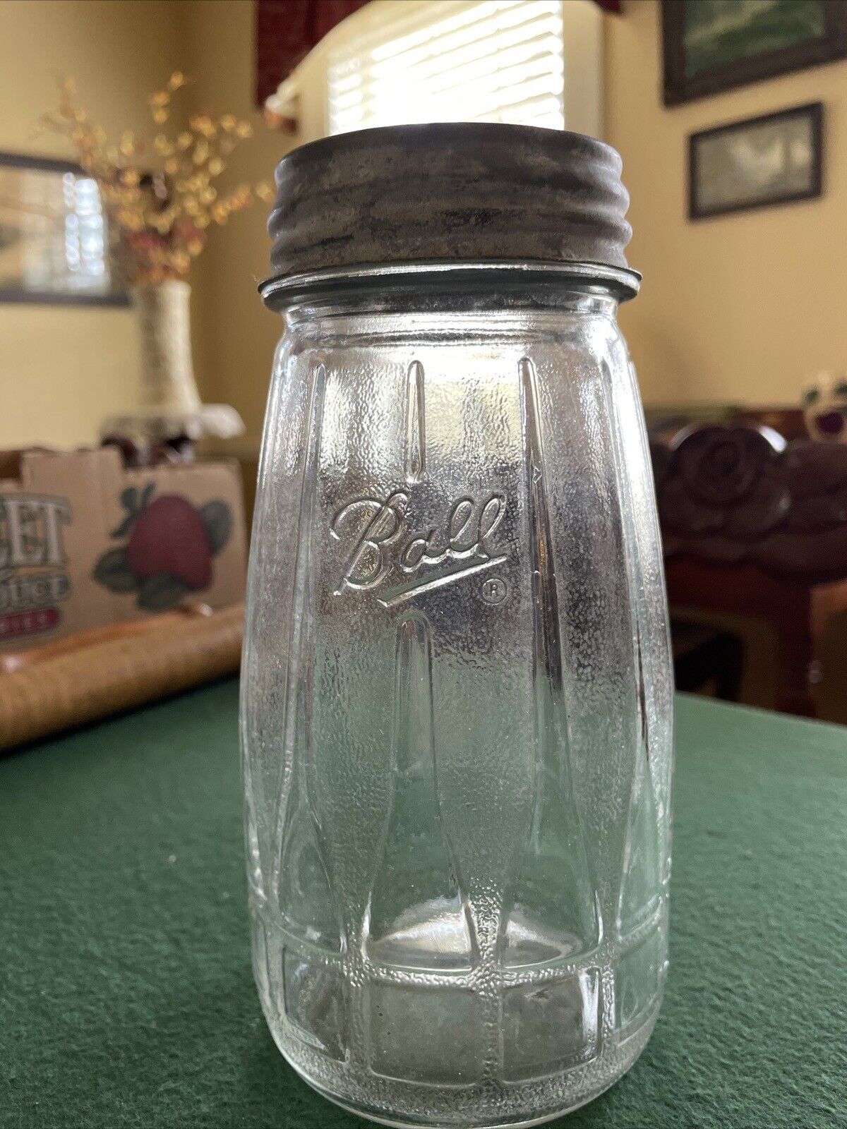 Vintage Ball Clear Glass Leaves Design Canning Mason Jar With Zinc Lid