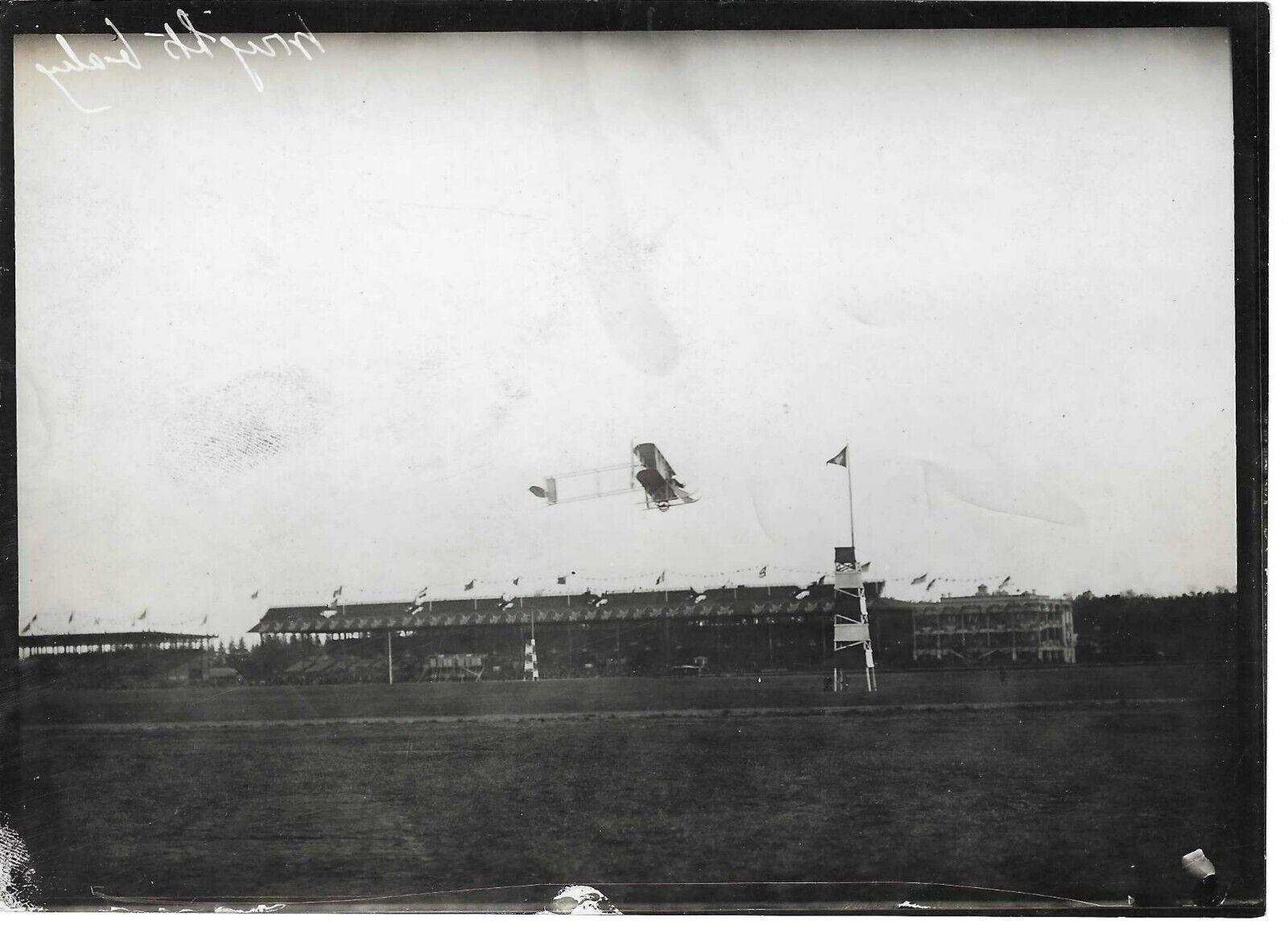 1910 Belmont Park Intl Aviation Meet PHOTO Baby Wright Bros Model R in flight