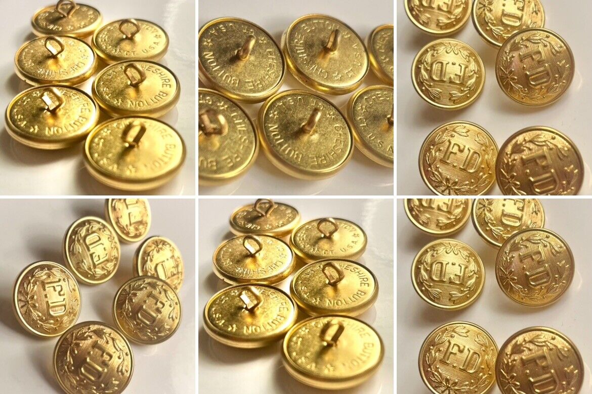 Waterbury Co 6 Pcs Vtg Fire Dept Gold Brass Uniform Button Large Letters 7/8 in