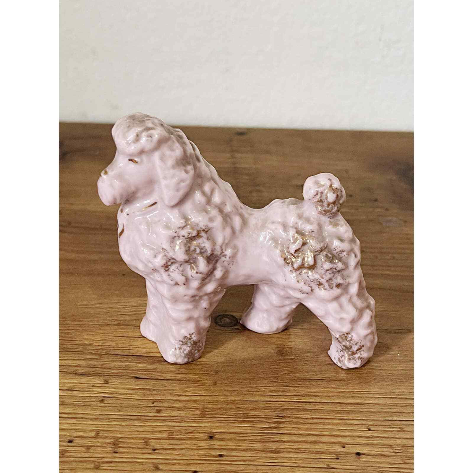 VINTAGE Pink Poodle Gold Accent Kitschy Dog Figurine