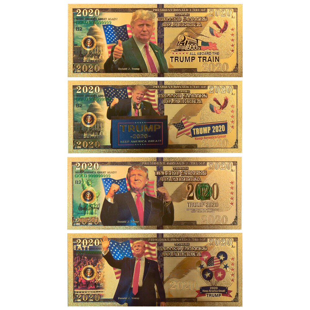 4pcs Gold Donald Trump 2020 Foil Banknotes Keep America Great Novelty Bill