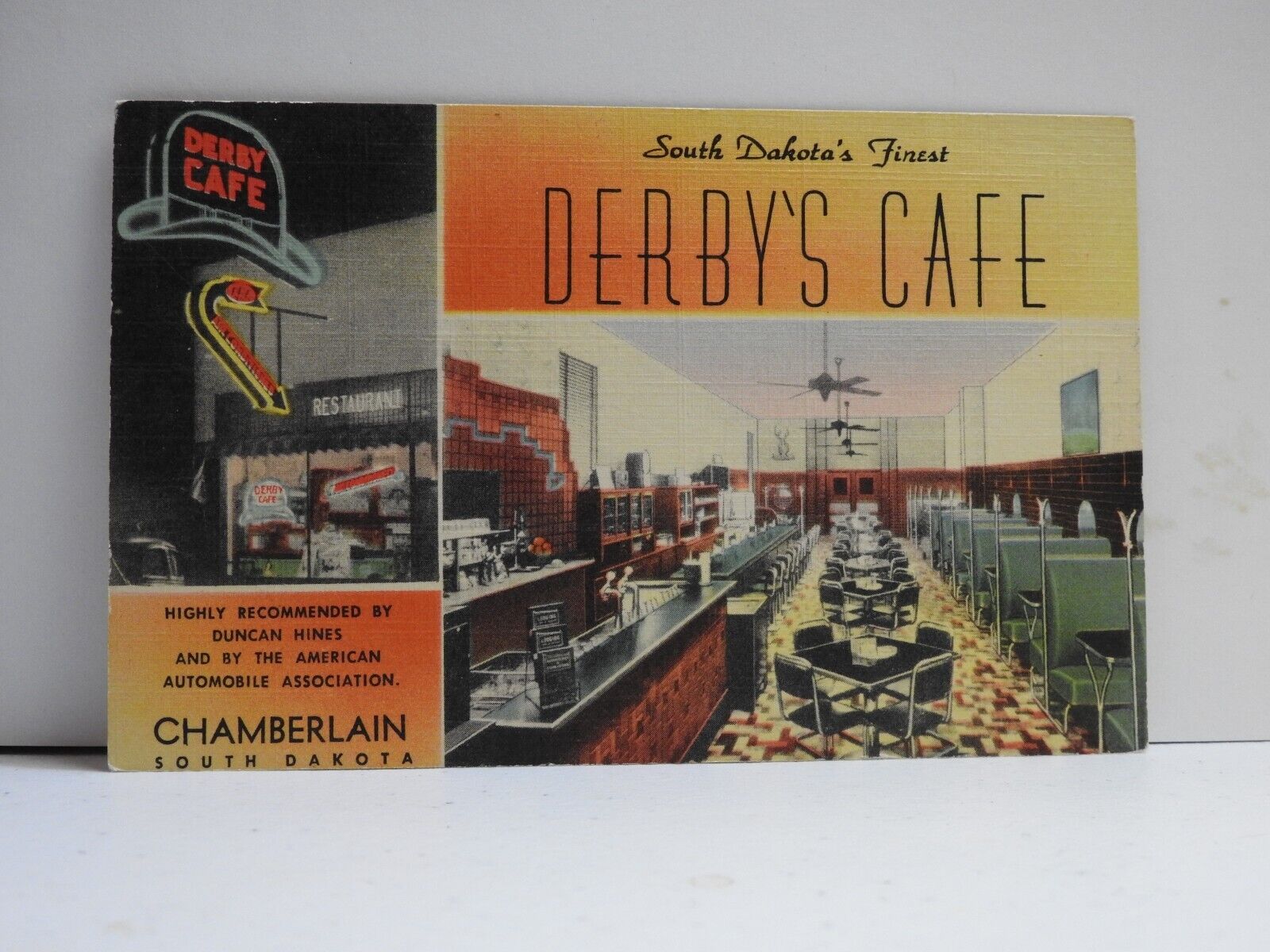 Derby\'s Cafe Chamberlain, South  Linen Postcard B126
