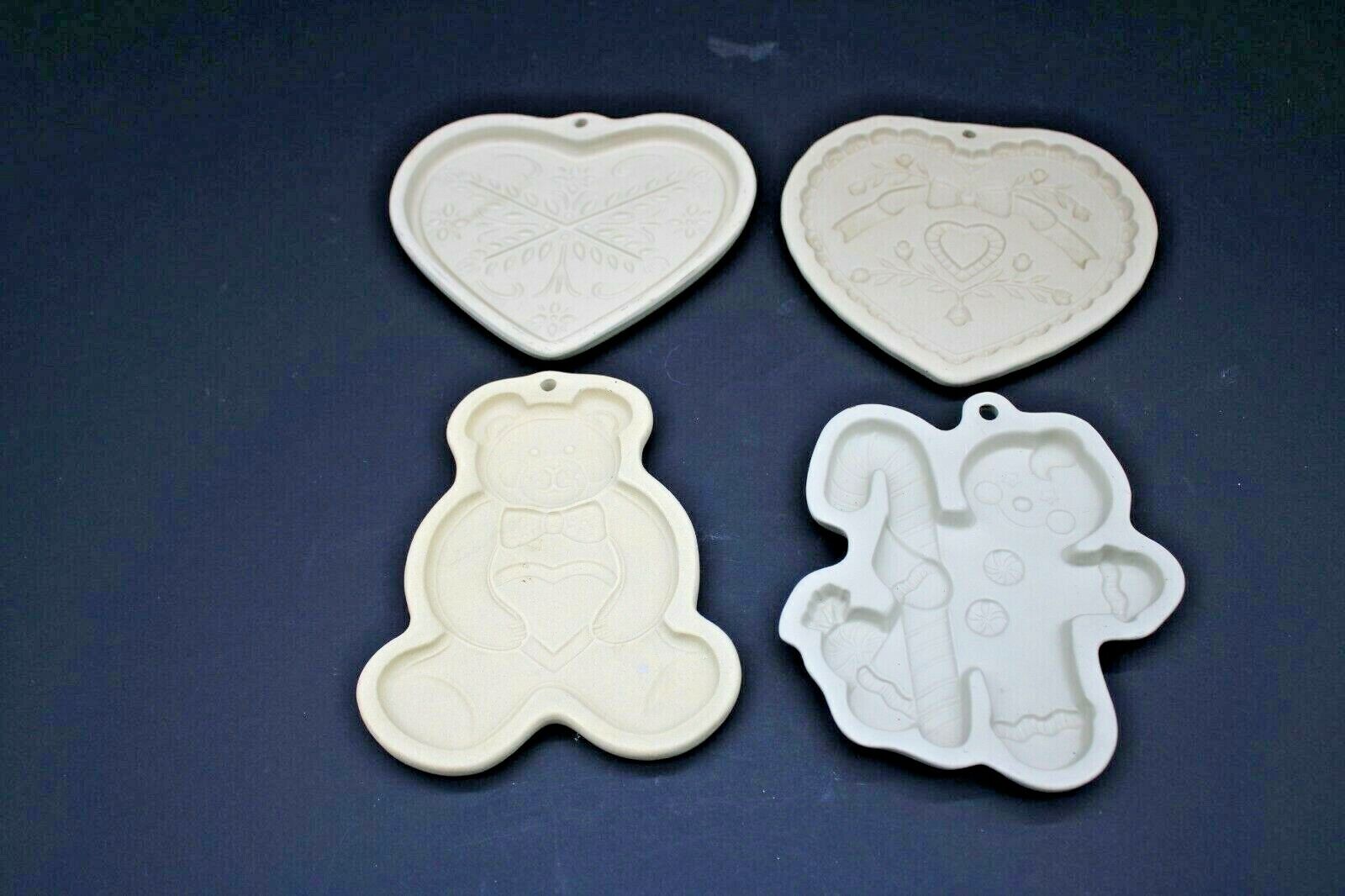 Lot of 4 Vintage Stoneware Shortbread Molds Pampered Chef Cookies Christmas