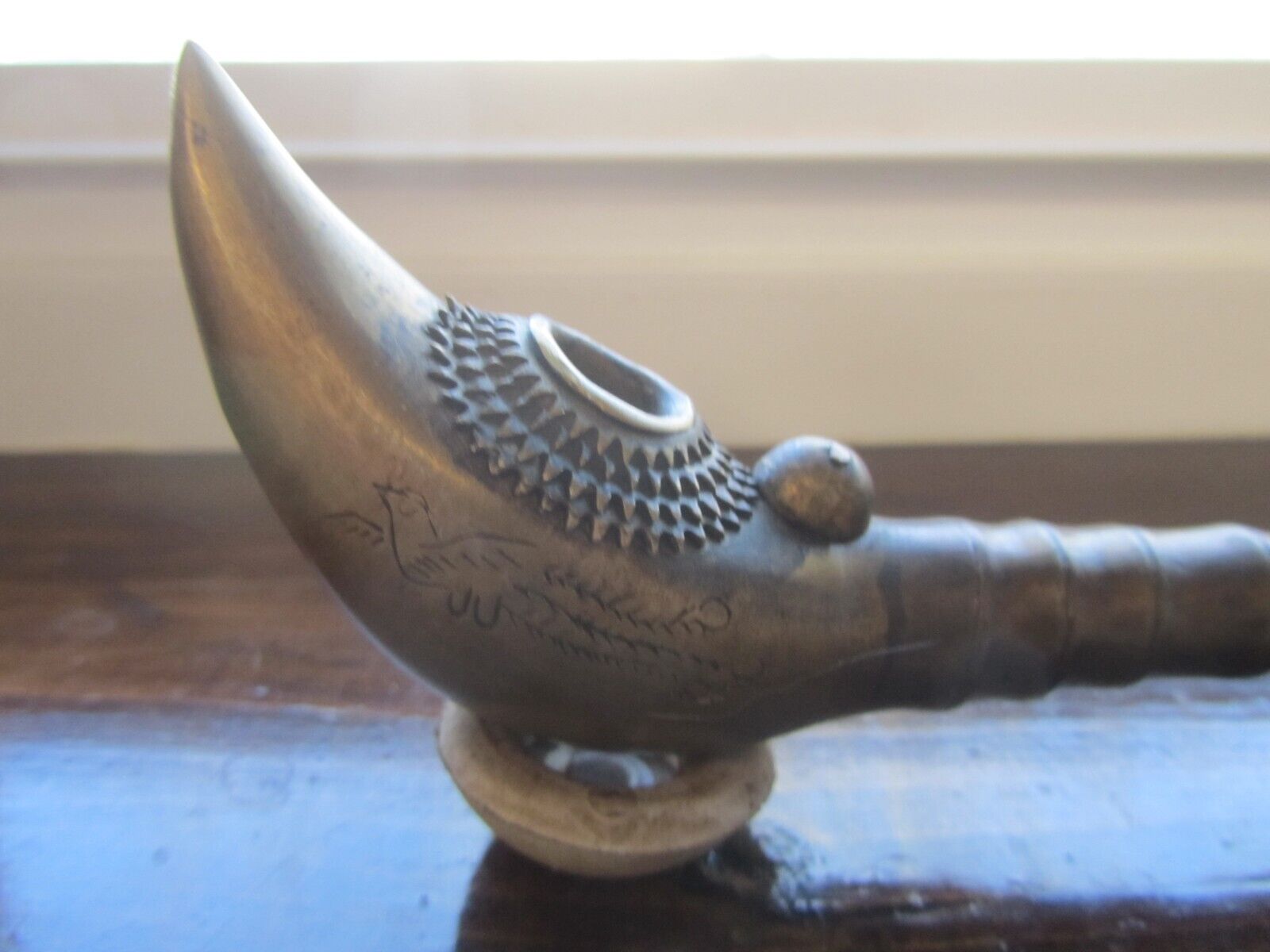 Traditional Dragon Phoenix Tibetan Long Pipe Solid Bronze Vintage Collectible Sm