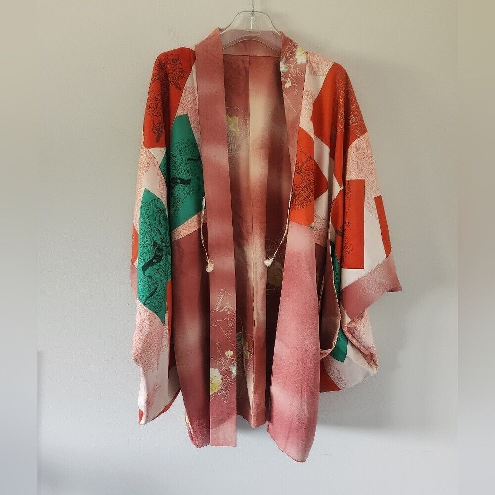 NWT Japanese haori kimono silk reversible  pink geisha authentic