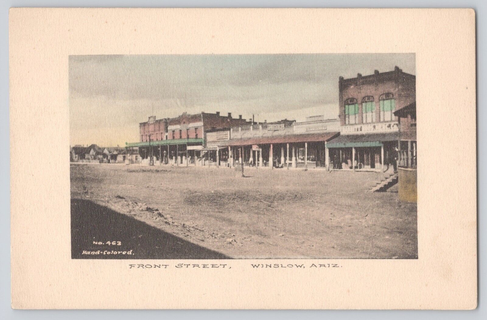 Postcard Fred Harvey Arizona Winslow Front Steet Hand Colored Antique Unposted