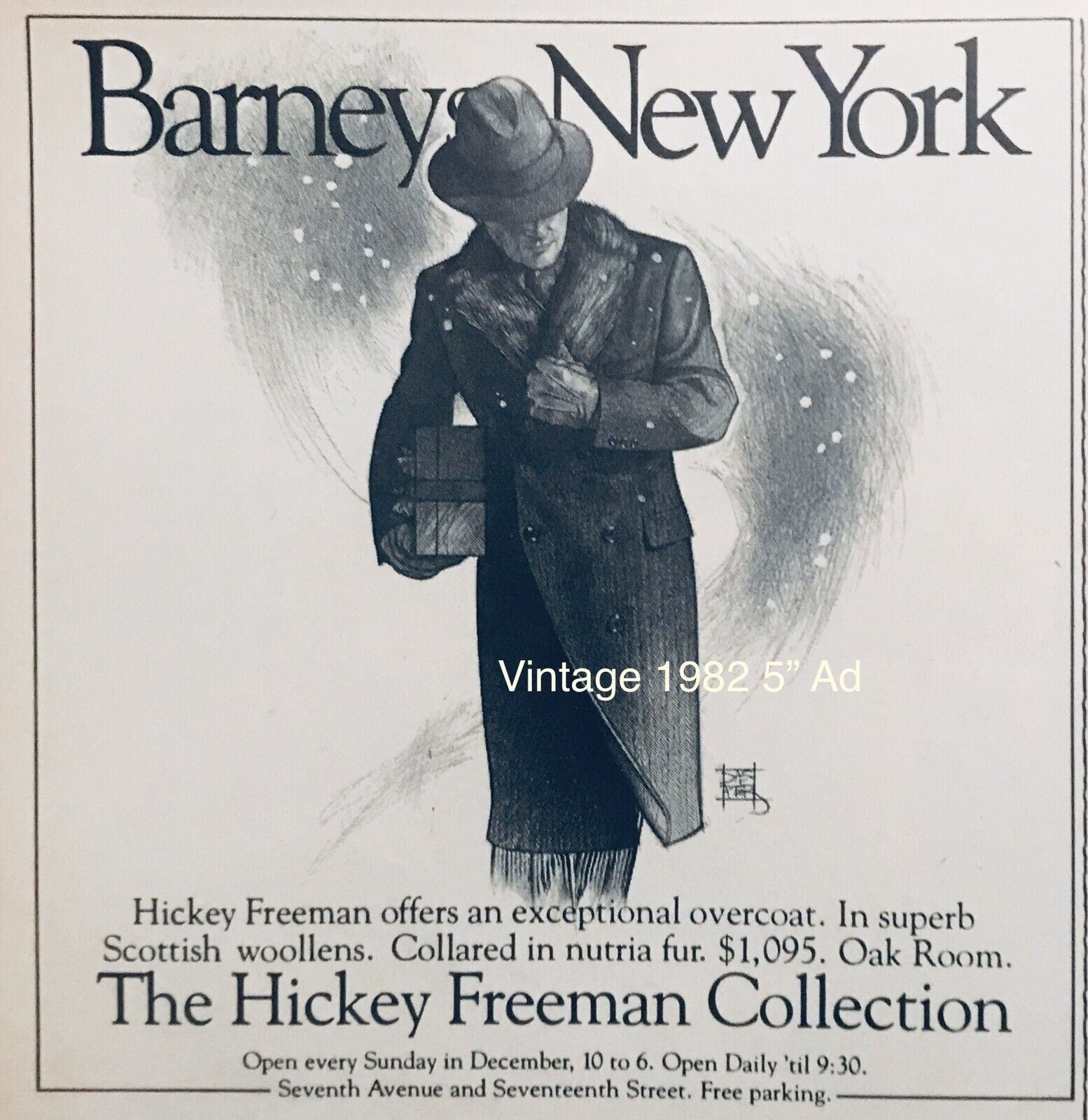 1982 Barneys New York PRINT AD 5.5” Hickey Freeman VINTAGE Promo Overcoat