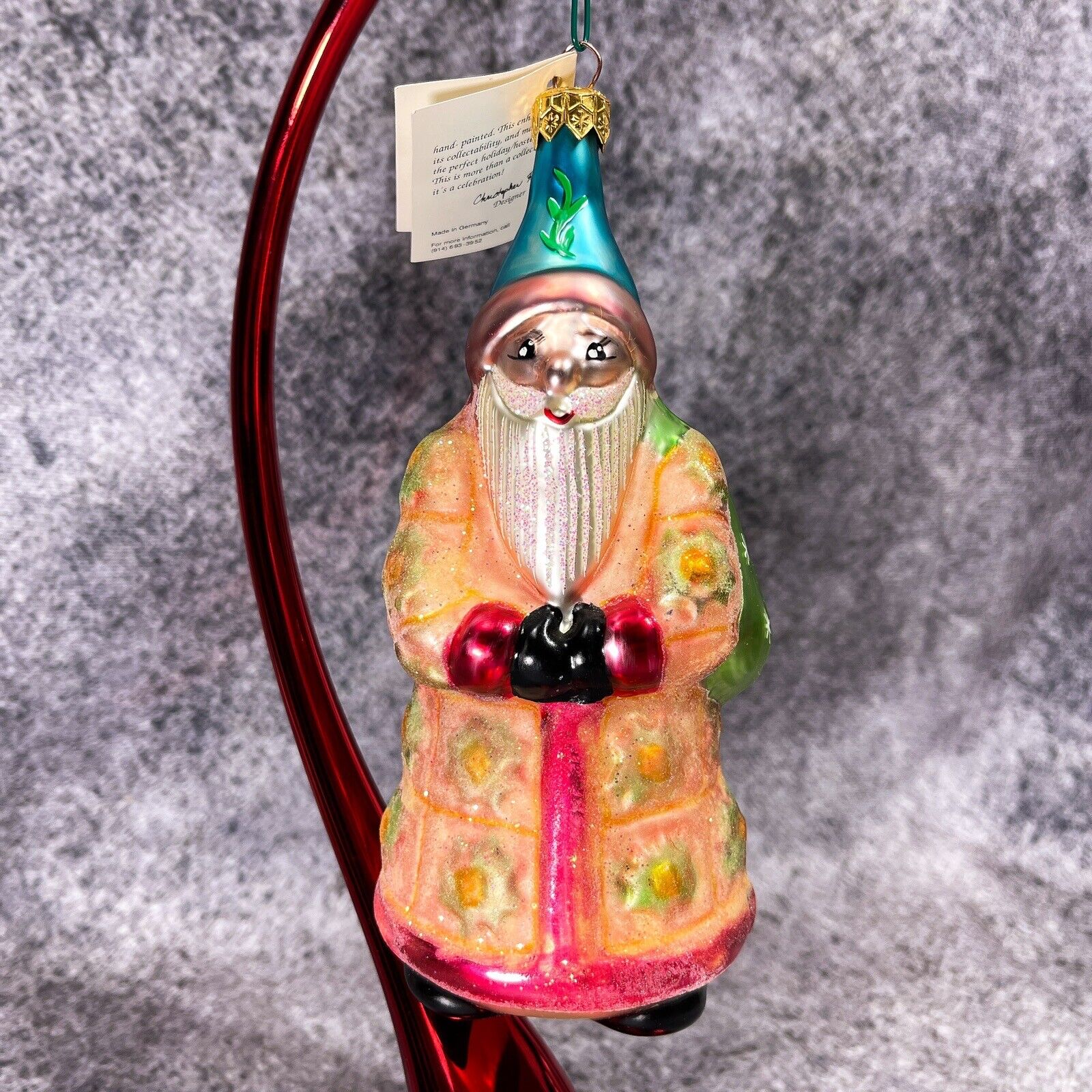 Christopher Radko Rare Color Quilted Santa Claus Glass Christmas Ornament 6”