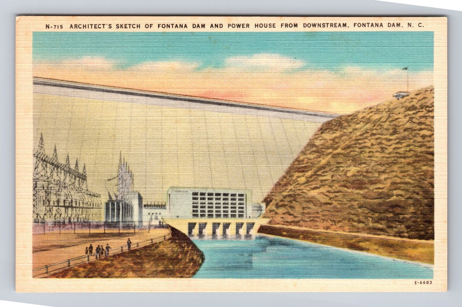Fontana Dam NC-North Carolina, Fontana Dam, Power House, Vintage Postcard