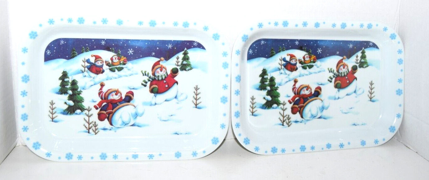 2 -Melamine Trays Snowmen Playing in the Snow